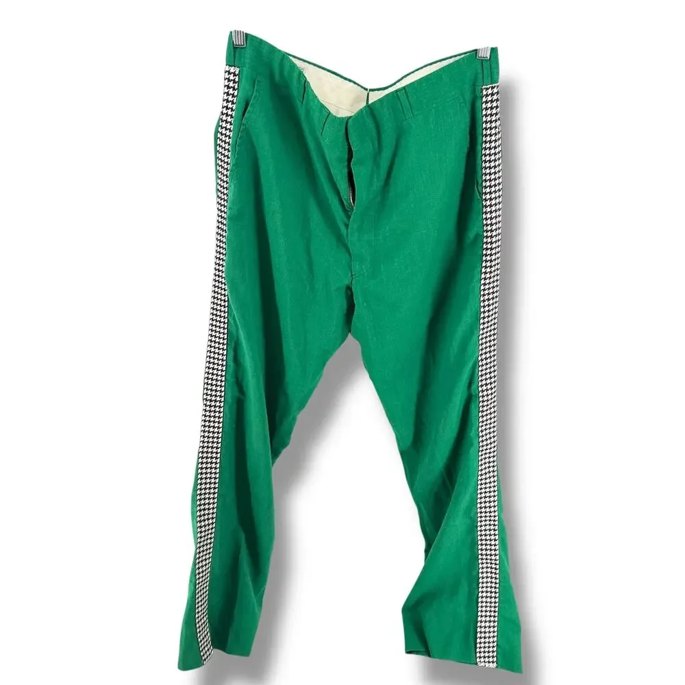 Vintage Corbin Montego Linen Trousers Green Houndstooth Stripe Squire Shop 32